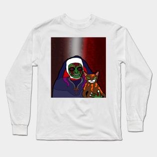 drawing zombie nun with cat Long Sleeve T-Shirt